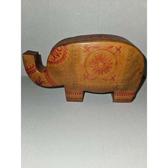 Elephant Coin Bank Piggy‎ Bank Decor Handcrafted Leather Accent Piece - Picture 1 of 7